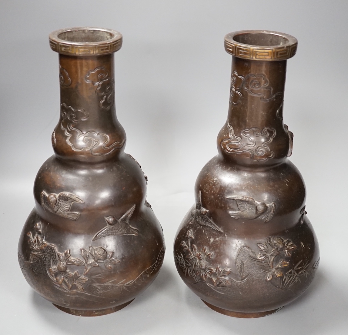 A pair of Japanese Meiji bronze vases. 30cm